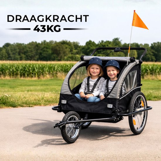 Outbee Fahrradanhänger für Kinder - 2 in 1 Fahrradanhänger und Kinderwagen - Kinderfahrradanhänger - Kinderbuggy - 3 Räder - mit Flagge