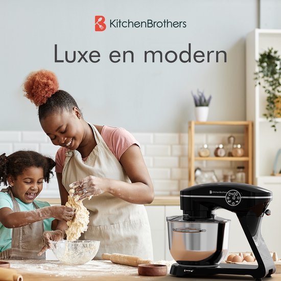 KitchenBrothers Küchenroboter - Touch Display und Timer - Küchenroboter - 6.2L - 1800W - Küchenmaschine - Aluminium - Schwarz
