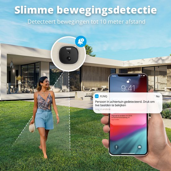 FlinQ Smart Security Camera Sentinel - USB & Solar aufladbar - Outdoor-Kamera mit Solarpanel - Outdoor-Sicherheitskamera - 2K HD - Nachtsicht