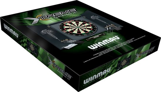 WINMAU - Professionelles Dart-Set mit Diamond Plus Bristle Dartscheibe, schwarzes Gehäuse, mit 2 Dart-Sets und offizieller Oche-Linie