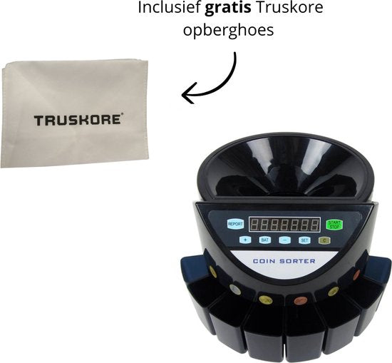 Truskore® - Geldzählmaschine - Münzzählmaschine - Schwarz - Münzsortierer - Inkl. Gitterablage und Staubschutz - Münzzählung B9001