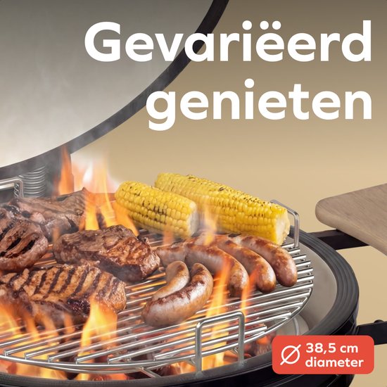 KitchenBrothers Kamado BBQ - 18 Zoll Holzkohlegrill - 38,5⌀ cm - Komplettset - Eiergrill mit Zubehör inklusive Abdeckung - Schwarz