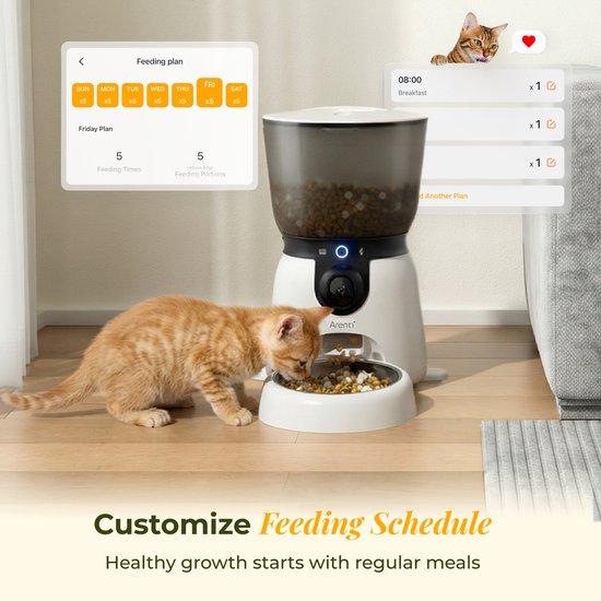 Arenti Petfeeder2 Automatischer Futterautomat 4 l mit beweglicher Kamera – 3-l-Trinkbrunnen – für Katzen und Hunde – intelligenter Futterautomat mit Kamera – 3 MP (2K) mit Nachtsicht – Zwei-Wege-Audio – Automatischer Futterspender mit App – Dualband-WLAN