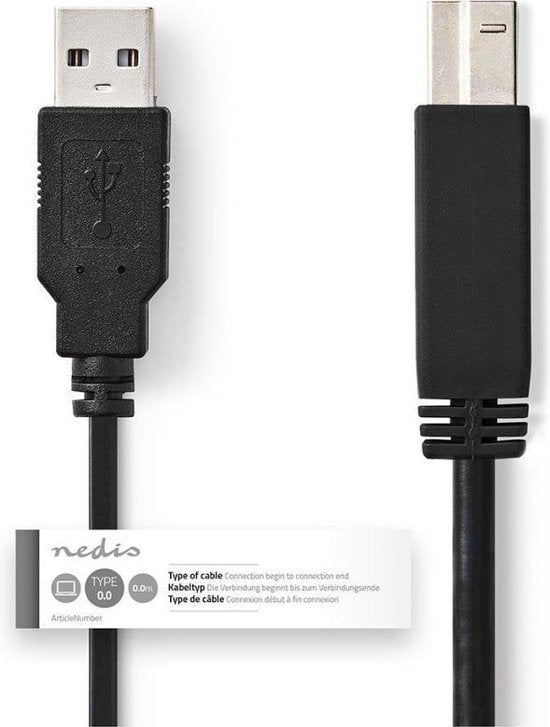 USB-Kabel - USB 2.0 - USB-A Male - USB-B Male - 7,5 W - 480 MBit/s - Vernickelt - 1,00 m - Rund - PVC - Schwarz - Etikett