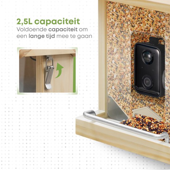 Vogelfutterhaus - Vogelhaus mit Kamera - Holz - AI-Vogelerkennung - 1080 HD - Audio - Mit Solarpanel