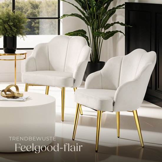 tectake Cocktailsessel - Gepolstert mit Samtbezug - Weich gepolstert - Geschwungene Rückenlehne - Beine aus pulverbeschichtetem Stahl - Creme/Gold