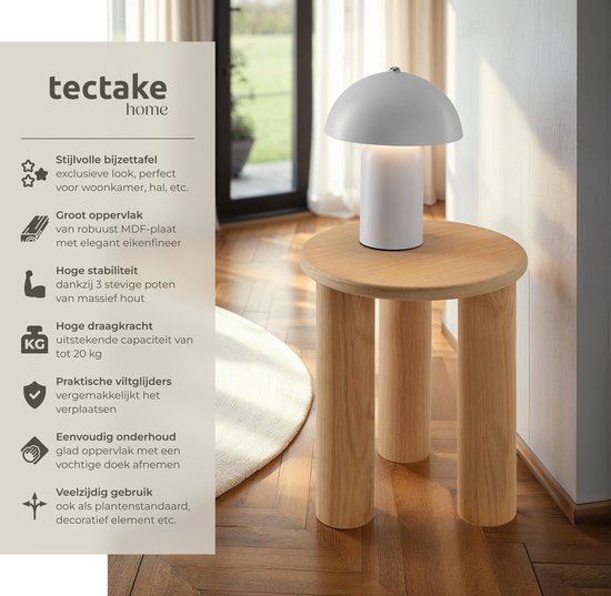 tectake® Runder Beistelltisch Sisi - Ø 40 x 45,5 cm - Massivholzbeine - Couchtisch - Nachttisch - Runder Tisch mit Anti-Rutsch-Bodenschonern