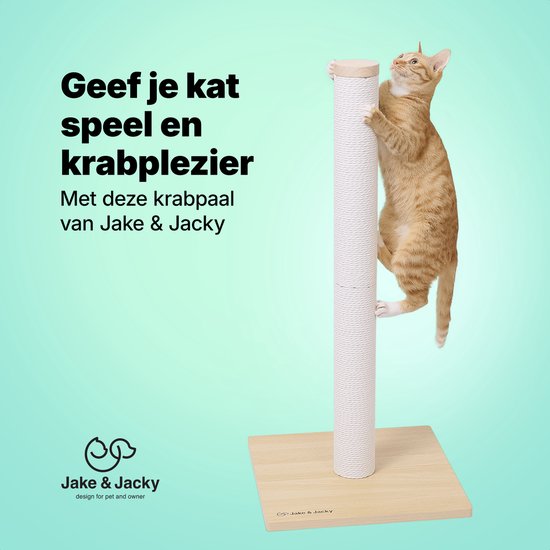 Jake und Jacky Kratzbaum Holz - Kratzbaum aus Holz für Katzen - mit Papierseil - Kratzmöbel - 80 cm
