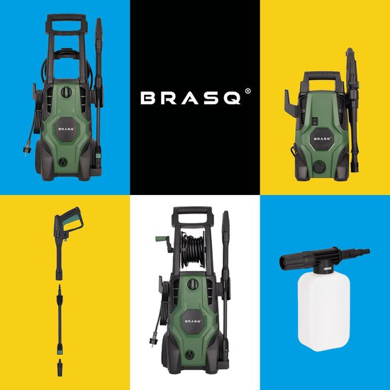 BRASQ Hochdruckreiniger Deluxe - Terrassenreiniger - Hochdrucksprühgerät - 1700W - 150 bar - 450 L/H - Komplettset