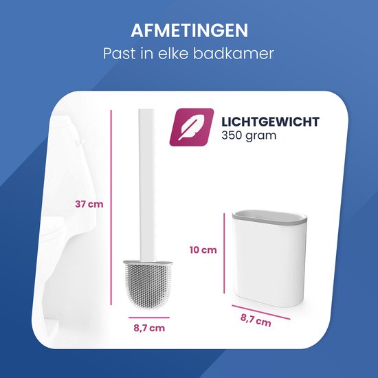 Roegaarden WC-Bürste mit Halter - Toilettenbürste - Silikon - Freistehend und hängend - Weiß