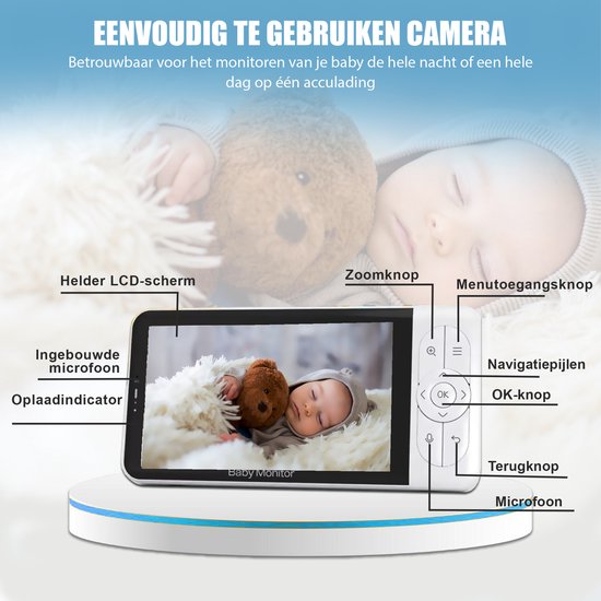 Novalance - Wifi-Babyphone - Babyphone mit Kamera - Babyphone mit 5-Zoll-Bildschirm - Wiegenlieder - Intelligente Detektoren