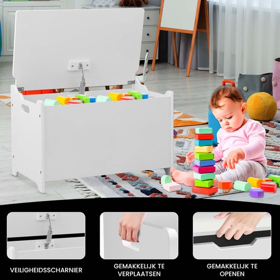 Oemmie Spielzeugbox - Aufbewahrungsbox - Aufbewahrungsbox - Aufbewahrungsbox - Aufbewahrungsbox Kinder - 60x40x37cm - Sicherheitsscharniere - Weiß