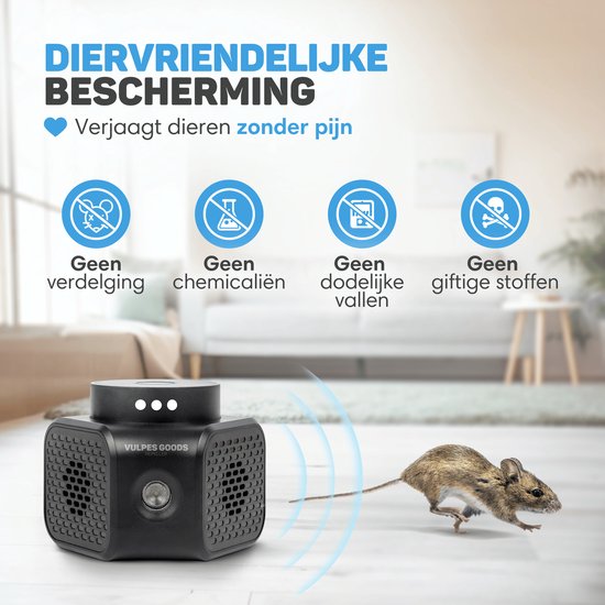 Vulpes Goods Ultraschall Schädlingsabwehr – Repeller gegen Mäuse, Ratten & Insekten – 4 Modi – LED – Schwarz