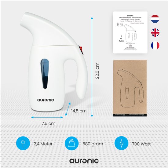 Auronic Wäschedampfer - Dampfer - Handdampfer für Kleidung und Möbel - 180ml - Dampfer - Weiß
