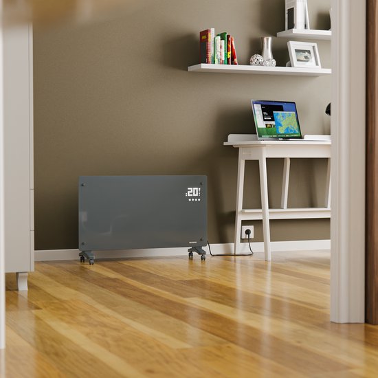 Auronic Electric Heater - Konvektor-Heizung mit Thermostat und Fernbedienung - Glasheizung - 2500W Heizung - Grau