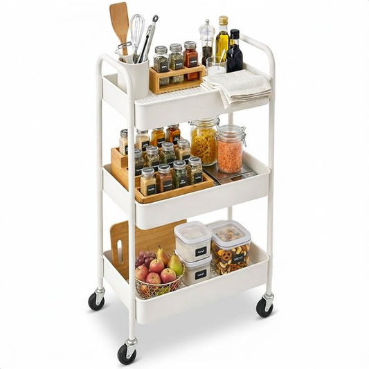 Küchenwagen auf Rädern - 3 Schichten - Küchenregal - Servierwagen - Schrank - Wagen - Aufbewahrung - Duschkabinen stehend - Regal - Weiß - Luft
