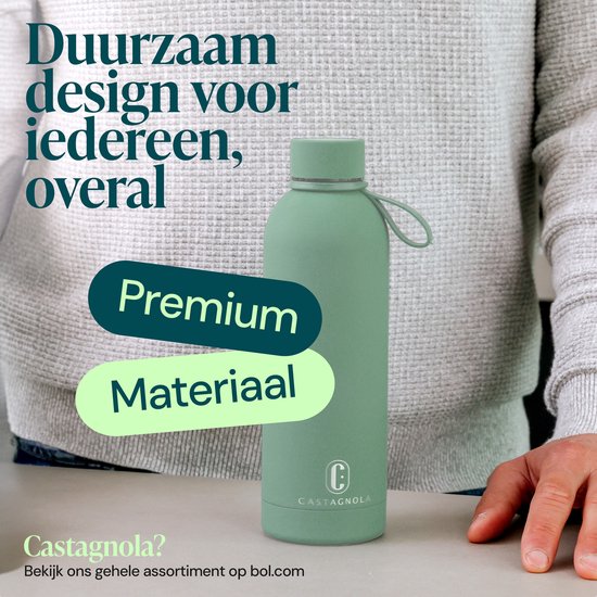Castagnola Wasserflasche - Edelstahl-Trinkflasche 500 ML - Stahlthermoskanne - Trinkflaschen für Erwachsene - Doppelwandig - Grün