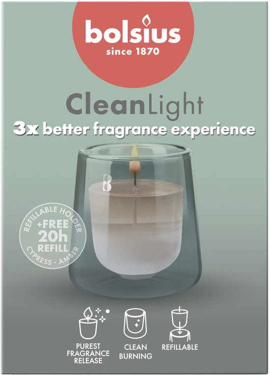Bolsius – Clean Light – Duftkerze – Starter-Set – Zypresse & Amber
