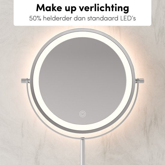 Nolt Make-up-Spiegel mit LED-Beleuchtung - 1X/10X Vergrößerungsspiegel - Rasierspiegel - Eitelkeitsleuchte - 3 Lichtmodi - wiederaufladbar - Silber