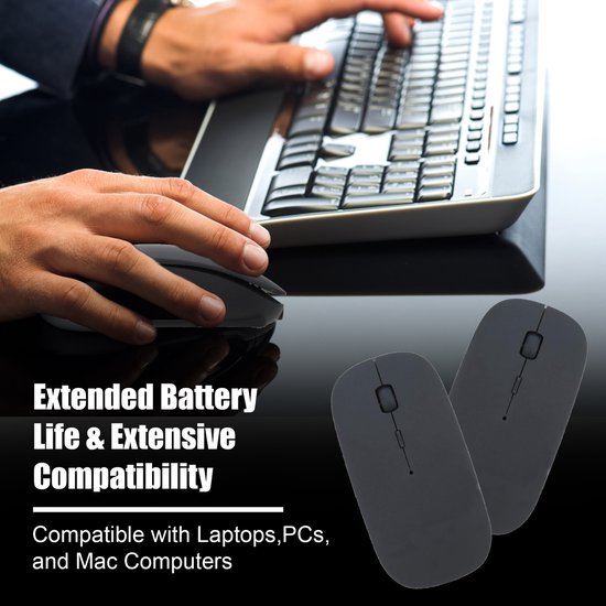 K&L Kabellose Maus - Kabellose Bluetooth-Maus Laptop - Geräuschlos - Wiederaufladbar - Schwarz
