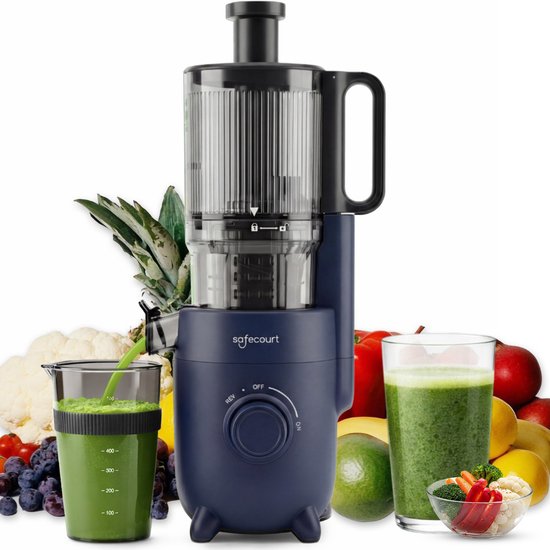 Safecourt Kitchen Slow Juicer - leistungsstarker Motor [Vorschneider & Kaltpress-Technologie] - einfache Reinigung - BPA-frei - Entsafter Blau