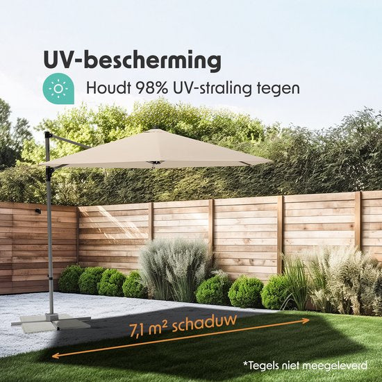 LifeGoods Sonnenschirm - Ø300 cm - 30° neigbar - One-push System - Wasserdicht - mit Bezug - Taupe