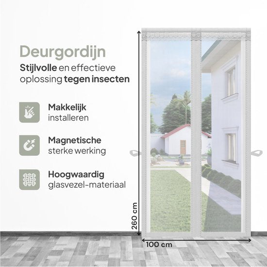 O'DADDY® Türvorhang Deluxe FIBER - Magnetischer Fliegenvorhang - Für Neubauten und Standardtüren - Einfache Installation - Türgitter Weiß - 100x260 cm