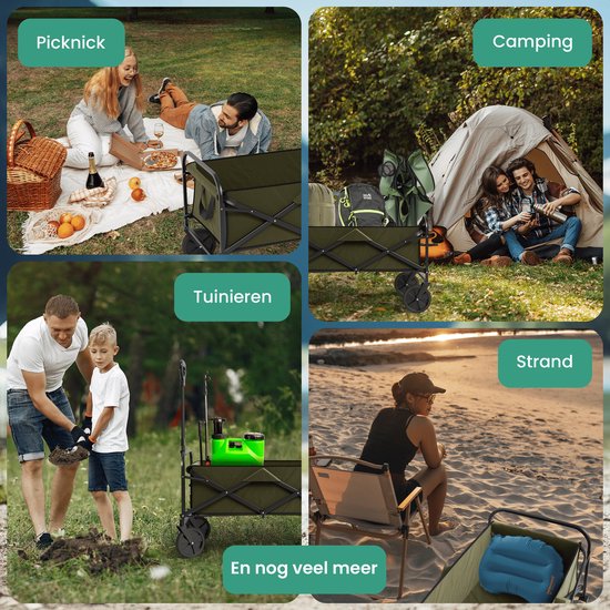 Avalo Bolderkar faltbar - Bis zu 90KG Ladekapazität - 80L - 80x47x49 CM - 360º Räder - Bolderwagen / Bolderwagen / Strandwagen / Trekkingwagen / Faltbarer Bolderkar - Für Strand - Grün