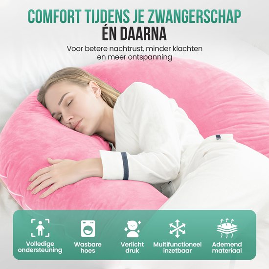 Avalo Schwangerschaftskissen XXL 280 cm - U-Shape Seitenschläferkissen - Ergonomisches Körperkissen - Stillkissen & Körperkissen für Schwangere - Pink