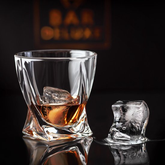 BarDeluxe® Whiskey Set - 4 handgefertigte Kristallgläser 325 ml - Luxuriöses Geschenkset mit Eiswürfelform & Aufbewahrungsbox - Ideal als Whisky Geschenk
