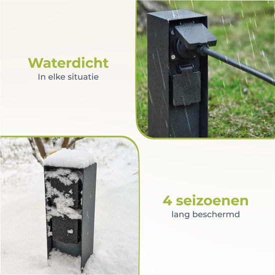 Luft Gartensteckdose - Auf Säule mit Seitenerdung - 2 Steckdosen - Gartenpfosten - Außen - Wasserdicht - Pfosten - Box - Kontakt - IP44 - Mattschwarz - Box - Mit - Steckdose