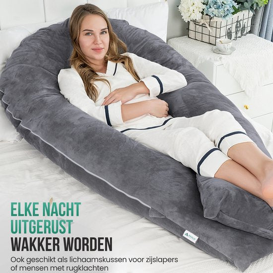 Avalo Schwangerschaftskissen XXL 280 cm – U-förmiges Stillkissen & Seitenschlafkissen – Body Pillow – Körperkissen – Dunkelgrau