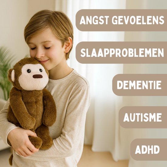 Coopley gewichtetes Plüschtier 2Kg - gewichtetes Plüschtier - Andy Monkey - gewichtetes Plüschtier - sensorisches Spielzeug - für Kinder und Erwachsene - braun - mit Segeltuch-Aufbewahrungsbeutel