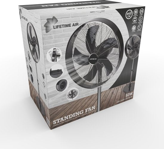 Lifetime Air Stativventilator - 230V - Höhe 85-125 CM - 3 Geschwindigkeiten - Oszillationsfunktion - Neigbar - Silber