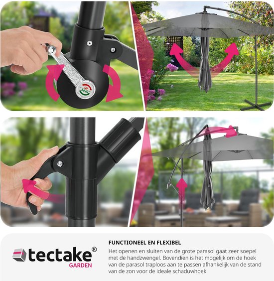 tectake - Sonnenschirm Apollon quadratisch 250 x 250 cm - Inkl. Windschutz und Schutzhülle - grau