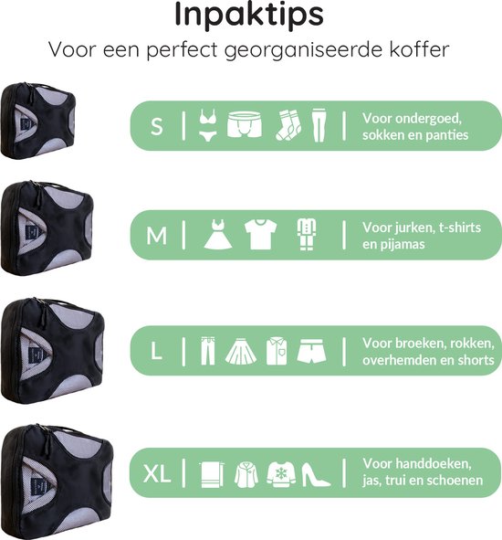 Volcan Packing Cubes - Kofferorganisationsset - 4er Set - Reisewürfel - für Rucksack und Koffer - Schwarz