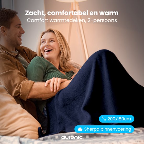 Auronic Electric Blanket - Wärmedecke - Sherpa Fleece - 9 Wärme- und Timer-Einstellungen - Decke - 200x180 - 2 Personen - Blau