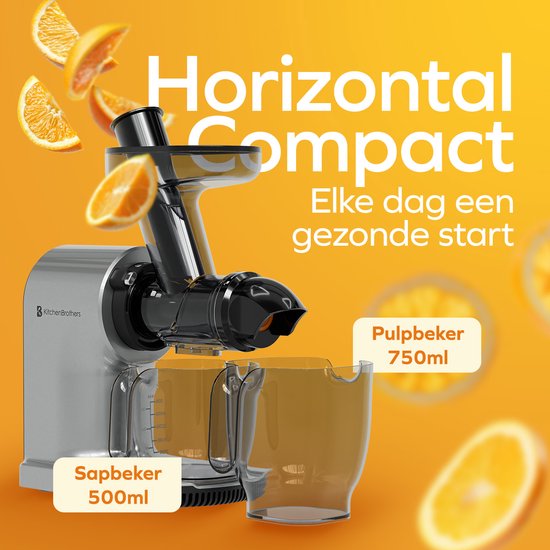 KitchenBrothers Slowjuicer - Kompakt - Saftpresse - Gemüse- und Obstpresse - 45 mm - 500 ml - Grau