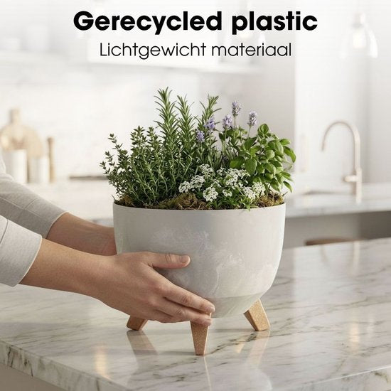 Mica Decorations Doppio Pflanzkübel auf Füßen – 18,5 x Ø29 cm – Pflanzkübel für den Außenbereich – Blumenkästen für den Balkon – recycelter Kunststoff – grau