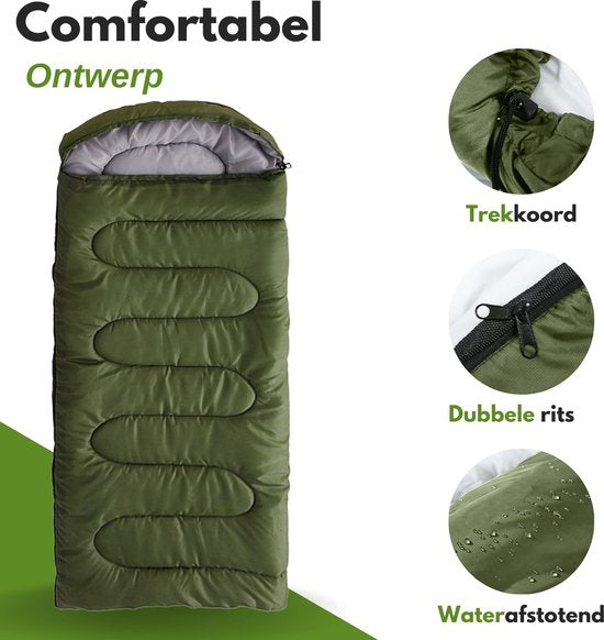 Vertrex Tri-Season Adventure Mumienschlafsack - Schlafsäcke Erwachsene - Camping - Grün
