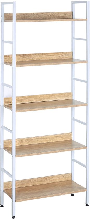 Rootz Standregal Hochregal - Regalschrank - Bücherregal - Aufbewahrungsregal - Präsentationsständer - Organizer - Lagenregal - Weiß + helle Eiche - 60x27,5x160 cm