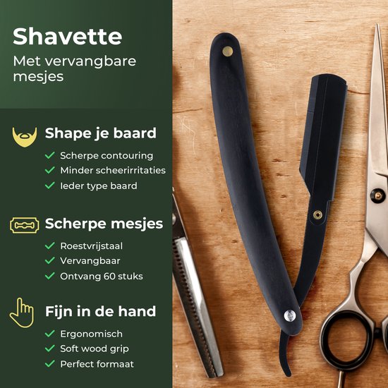 Gandria Shavette Open Razor - Classic Flip Razor - Barbier & Barbiermesser - Sicherheitsrasiermesser - Rasiermesser für Männer - Inkl. 60 Rasierklingen