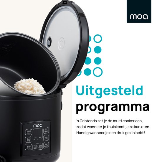 MOA Multicooker - 5L - Langsamkocher - Reiskocher mit Dampfgarer - Dampfgarer - Warmhaltefunktion - 700W - Schwarz