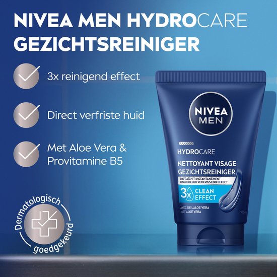 NIVEA MEN HYDROCARE Gesichtsreiniger – Reinigungsgel für das Gesicht – Face Wash – Gesichtsreiniger – Cleanser – 100 ml