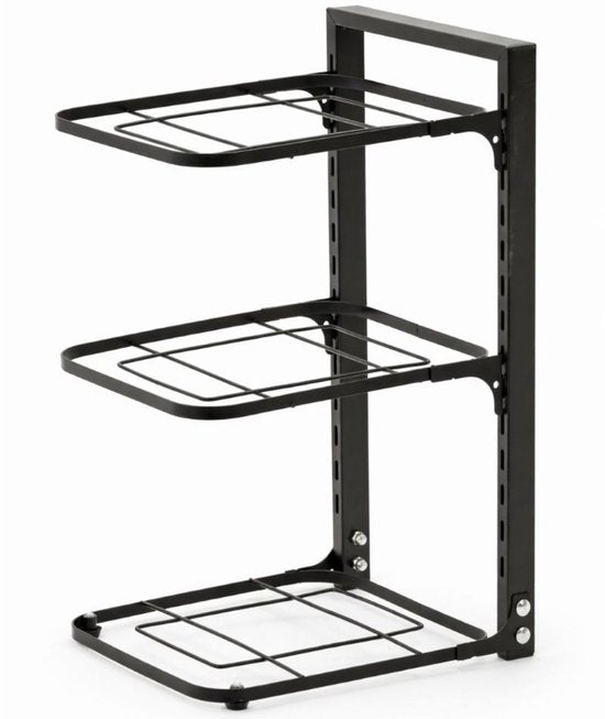 Ceruzo Verstellbarer Topf- und Pfannenständer - 3 Schichten - Platzsparend - Kohlenstoffstahl - 23 x 27 x 43 cm