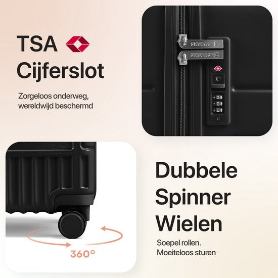 SKYCASES Classic Heritage - Großer Reisekoffer - TSA-Schloss - 76x52x30 cm - 100L - XL-Rollkoffer - 360° geräuschlose Rollen - Leichtgewicht - Trolley - Schwarz