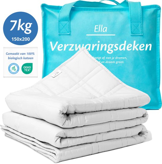 Ella Beschwerungsdecke 7 kg - OEKO-TEX Baumwoll-Beschwerungsdecke 150 x 200cm - Beschwerungsdecke - Weiß