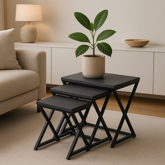 Ceruzo Beistelltische - Paris - 3er-Set - Schwarzes Metall und MDF - Modernes Design