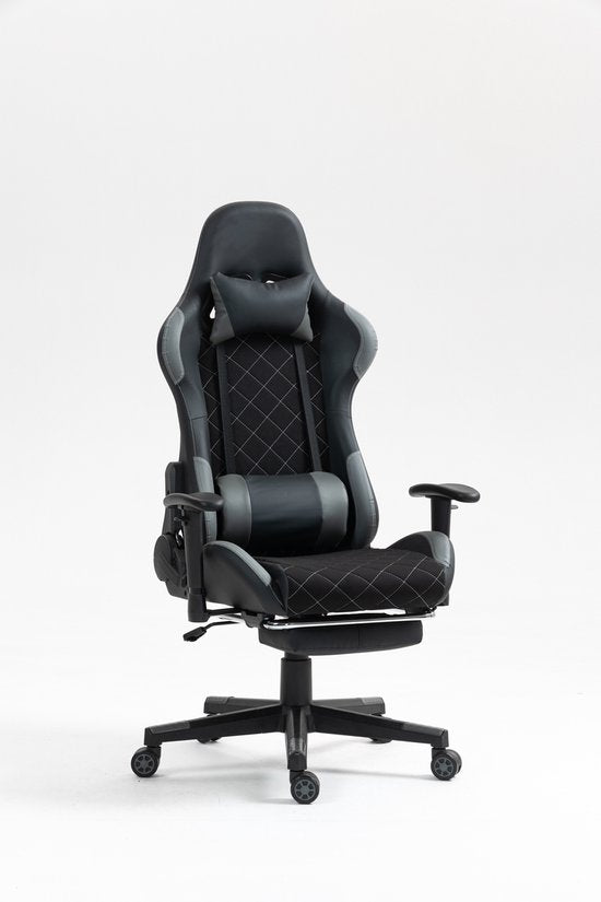 VDD Gaming - Game Chair - Game Chair mit Fußstütze - Game Chair Schwarz - Gaming Chair - Bürostuhl Gaming - Ergonomischer Bürostuhl - Mit Nackenkissen & verstellbarem Rückenkissen - Game Chair mit Fußstütze - Ergonomischer Game Chair - Drehstuhl - Schwarz