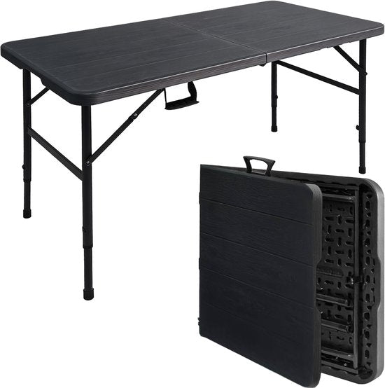 LifeGoods Klapptisch - 180x74 cm - Stabiler Klapptisch - Wetterfest - Klappbarer Esstisch - Campingtisch - Klapptisch für drinnen und draußen - Schwarze Holzmaserung